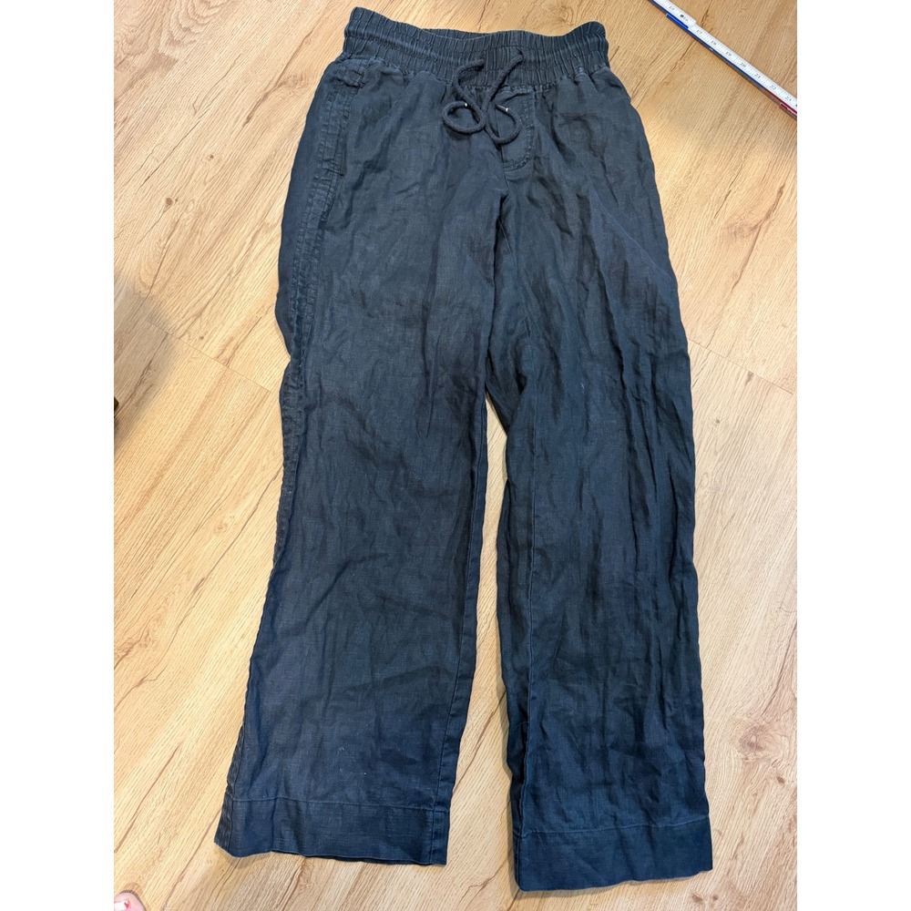 Quince Black Linen Wide Leg Drawstring Pants Casual Relaxed Trousers Small